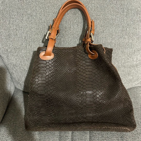 Brown genuine leather snake print bag from Florence Italy - Picture 4 of 8